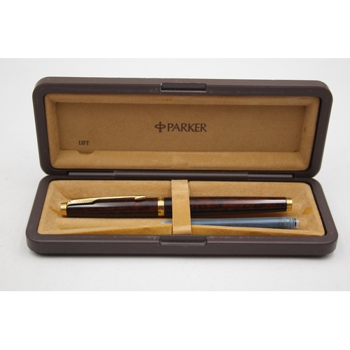 289 - Vintage PARKER 75 Brown Lacquer FOUNTAIN PEN w/ 14ct Gold Nib WRITING Boxed