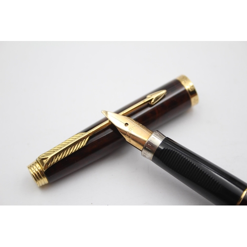 289 - Vintage PARKER 75 Brown Lacquer FOUNTAIN PEN w/ 14ct Gold Nib WRITING Boxed