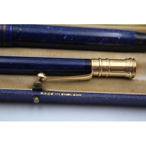 292 - Vintage PARKER Duofold Blue FOUNTAIN PEN w/ 14ct Gold Nib, Pencil, Original Box