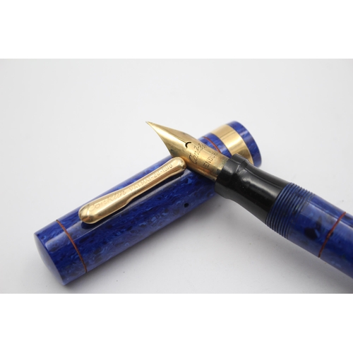 294 - Vintage CONKLIN Senior Endura Blue Fountain Pen w/ 14ct Gold Nib WRITING