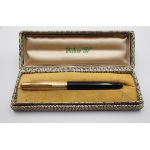 297 - Vintage PARKER 51 Black Fountain Pen w/ Rolled Gold Cap WRITING Boxed