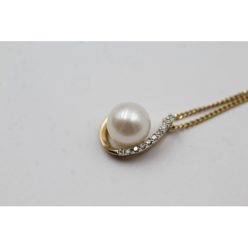 33 - 9ct Gold Diamond And Pearl Journey Pendant Necklace (3.3g)
