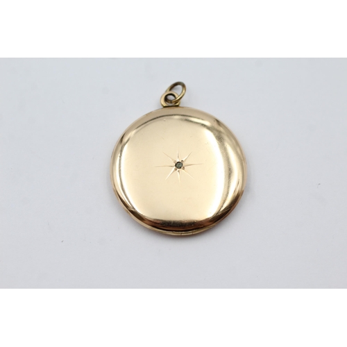 35 - 9ct Gold Old Cut Diamond Star Grain Set Initial G Engraved Round Locket Pendant (8.5g)