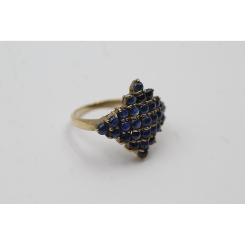 40 - 9ct Gold Sapphire Navette Shaped Cluster Statement Ring (3.7g) size N1/2
