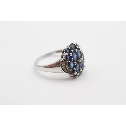 49 - 9ct White Gold Diamond And Sapphire Lace Cluster Dress Ring - As Seen, stone missing (3.7g) size O1/... 