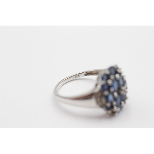 49 - 9ct White Gold Diamond And Sapphire Lace Cluster Dress Ring - As Seen, stone missing (3.7g) size O1/... 