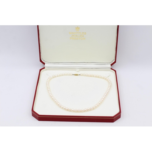 52 - 9ct Gold Clasp On Pearl Beaded Single Strand Necklace In Original Packaging (25.9g)