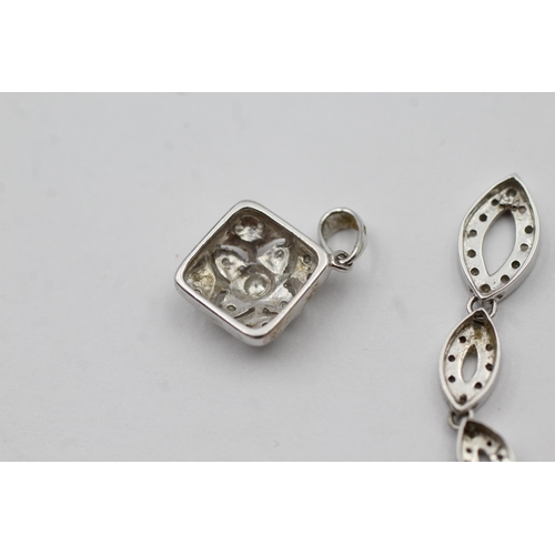 57 - 3x 9ct White Gold Diamond Paved Drop Pendants Inc. Heart/Art Deco/Marquise Trilogy (4.1g)