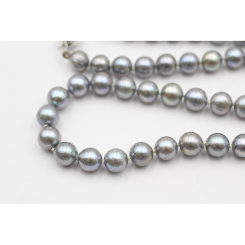 6 - 18ct White Gold Clasp On Pearl Beaded Strand Necklace (23.3g)