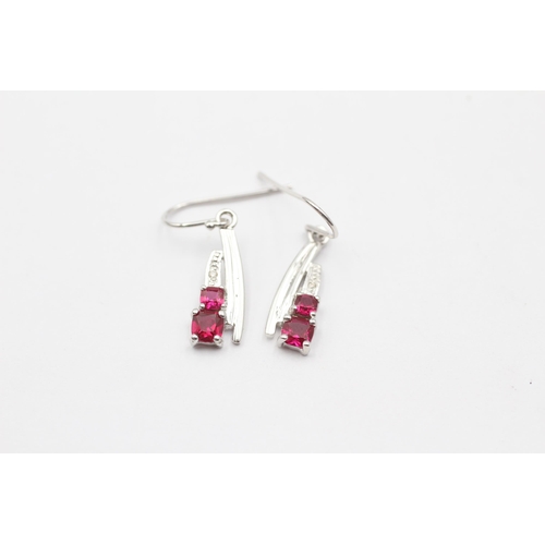 71 - 9ct White Gold Ruby & Diamond Drop Earrings (2g)