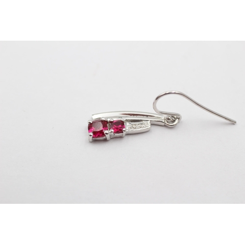 71 - 9ct White Gold Ruby & Diamond Drop Earrings (2g)