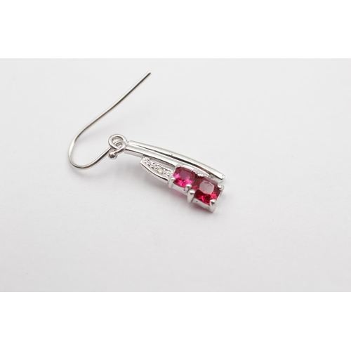 71 - 9ct White Gold Ruby & Diamond Drop Earrings (2g)