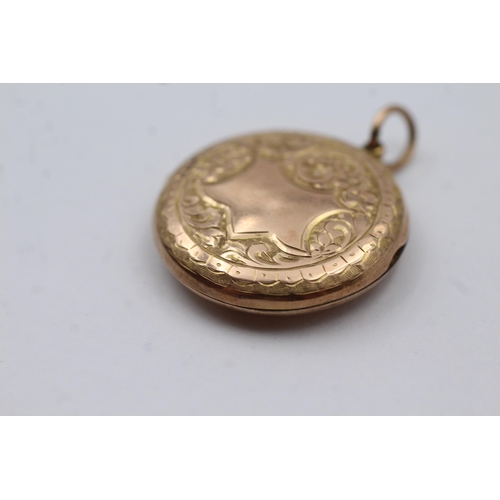 81 - 9ct Back & Front Gold Antique Etched Round Locket (3.5g)