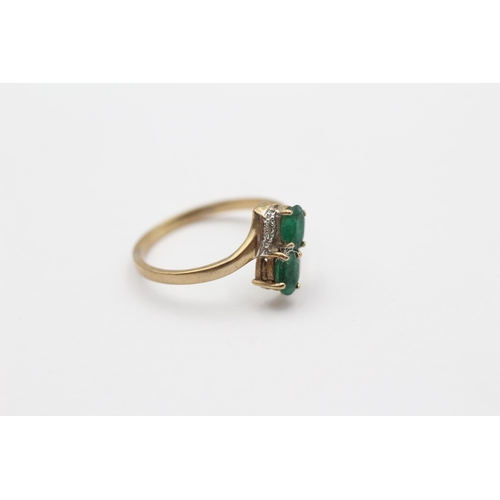 96 - 9ct White And Yellow Gold Diamond And Emerald Highlighted Toi & Moi Bypass Ring (1.5g) size M