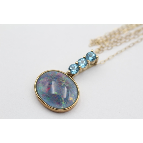 98 - 9ct Gold Opal Triplet Bezel Set And Topaz Bail Drop Pendant Necklace (2.6g)