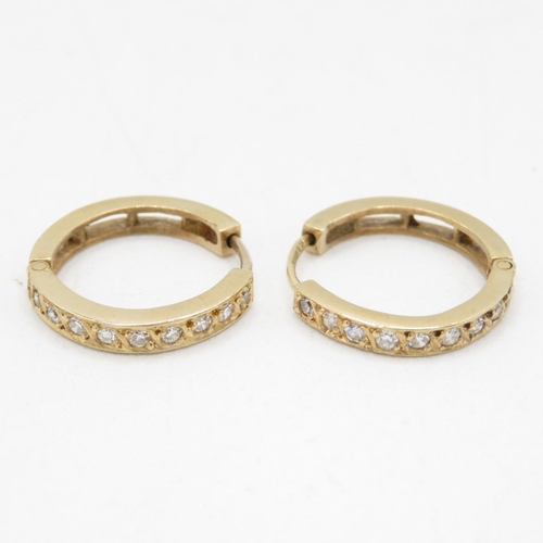 139 - 9ct Gold Diamond Paved Hinged Hoop Earrings (2g)