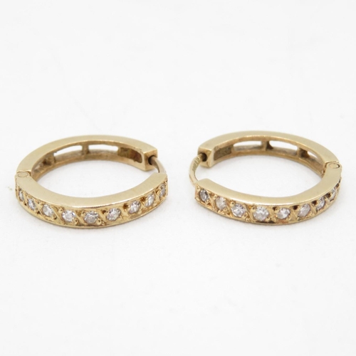 139 - 9ct Gold Diamond Paved Hinged Hoop Earrings (2g)