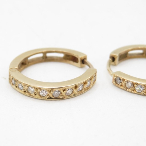 139 - 9ct Gold Diamond Paved Hinged Hoop Earrings (2g)