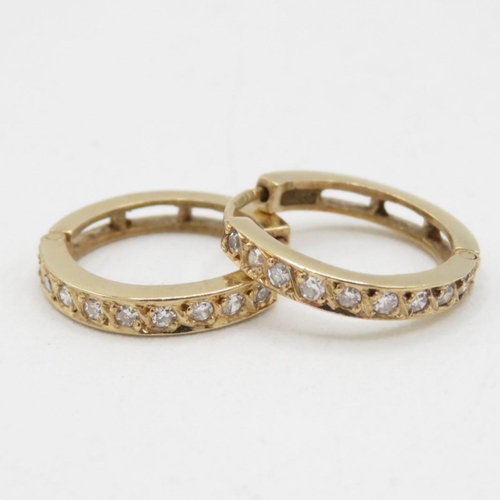 139 - 9ct Gold Diamond Paved Hinged Hoop Earrings (2g)