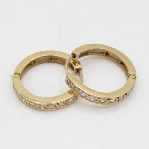 139 - 9ct Gold Diamond Paved Hinged Hoop Earrings (2g)