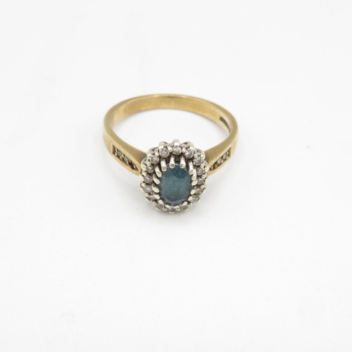 130 - 9ct Gold and Aqua Diamond ring size O  3.7g