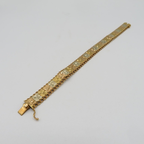 151 - 18ct gold Tri-colour bracelet 20cm long  22.9g