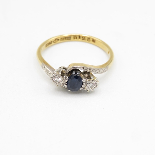 153 - 18ct gold, diamond and sapphire ring size N  3.3g