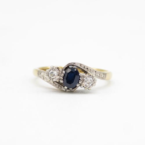 153 - 18ct gold, diamond and sapphire ring size N  3.3g