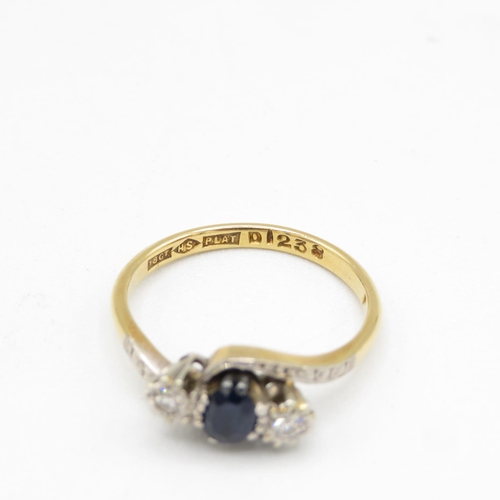 153 - 18ct gold, diamond and sapphire ring size N  3.3g