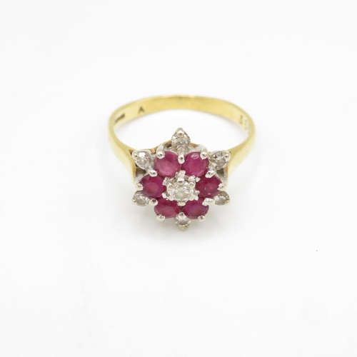 155 - 18ct gold, diamond and ruby ring size L  3.6g