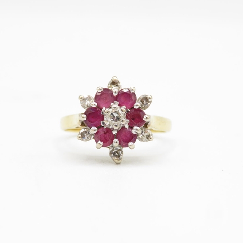 155 - 18ct gold, diamond and ruby ring size L  3.6g