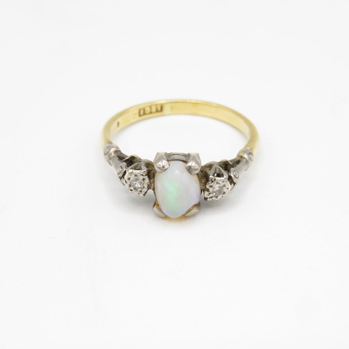 159 - 18ct gold, opal and diamond ring size N  3g