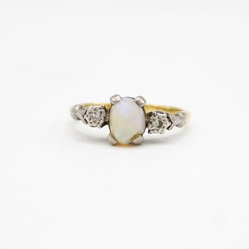 159 - 18ct gold, opal and diamond ring size N  3g