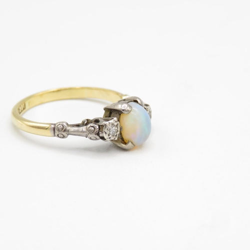 159 - 18ct gold, opal and diamond ring size N  3g