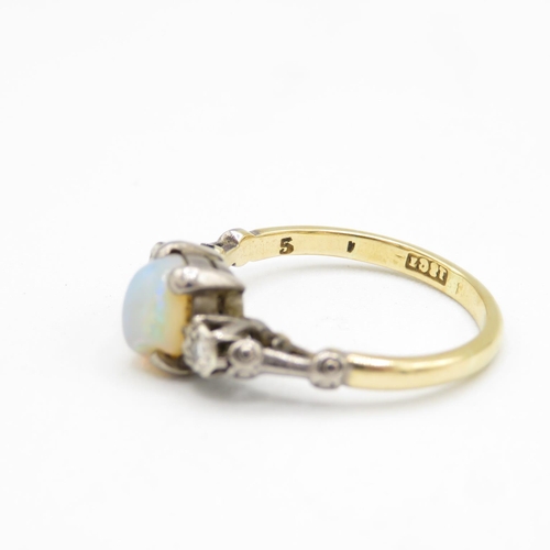 159 - 18ct gold, opal and diamond ring size N  3g