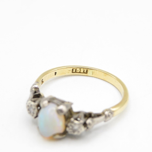 159 - 18ct gold, opal and diamond ring size N  3g