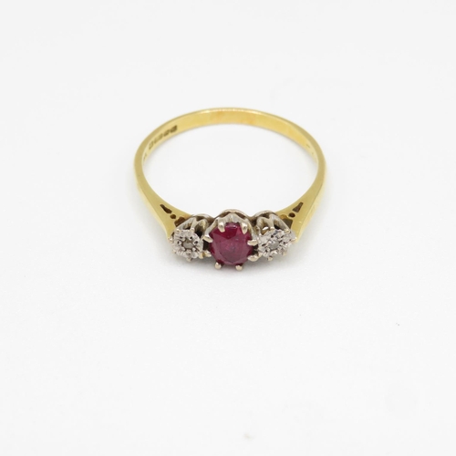 165 - 18ct gold, diamond and ruby ring size P  2.5g