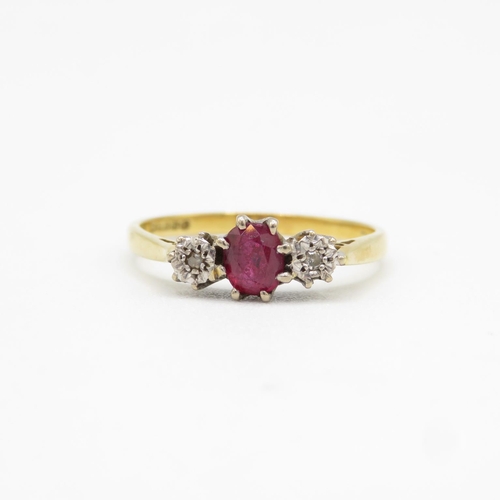 165 - 18ct gold, diamond and ruby ring size P  2.5g