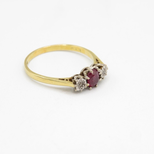 165 - 18ct gold, diamond and ruby ring size P  2.5g