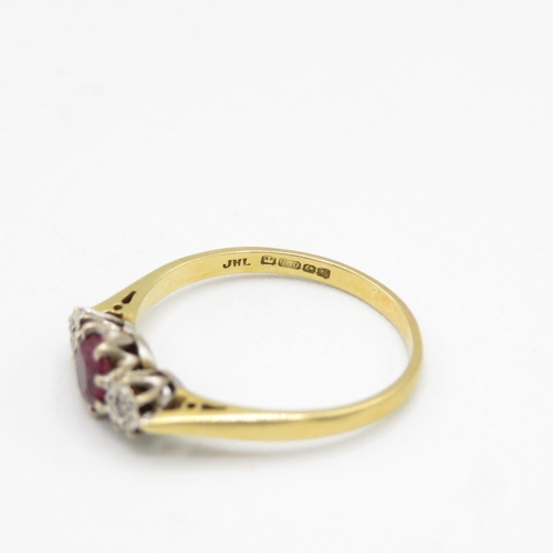 165 - 18ct gold, diamond and ruby ring size P  2.5g