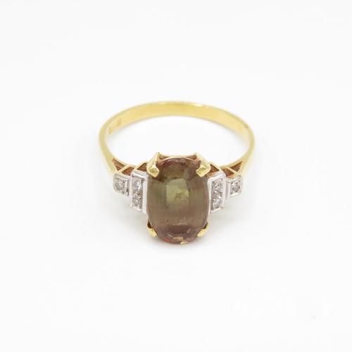 166 - 18ct gold diamond and citrine ring size P  4g