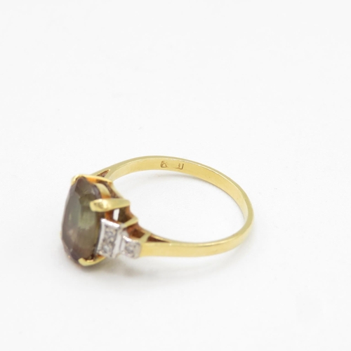 166 - 18ct gold diamond and citrine ring size P  4g