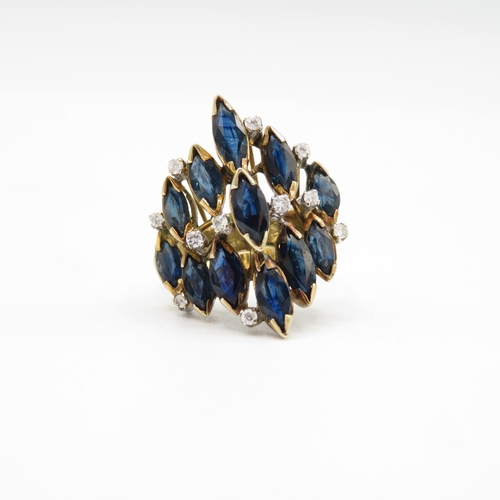 187 - 14ct gold sapphire and mozzanite ring size P  6.2g