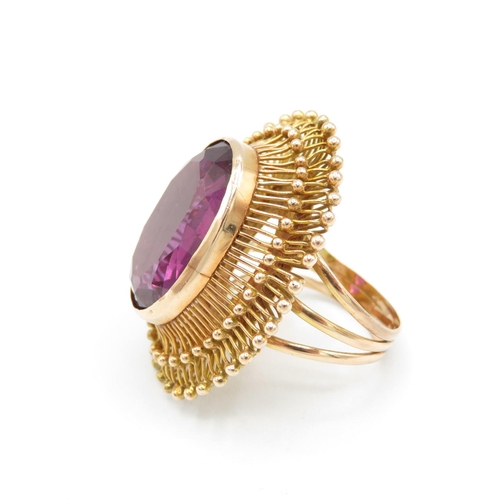 188 - 14ct gold and amethyst statement ring  size R  14.5g