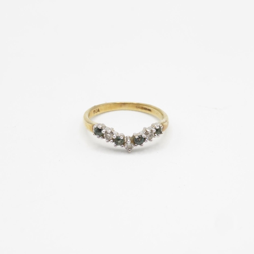 19 - 9ct gold diamond and sapphire wishbone ring size J  1.5g