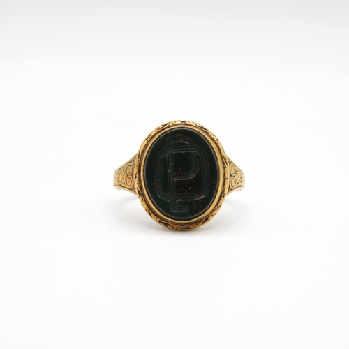 193 - 14ct gold and Bloodstone signet ring size O  5.2g