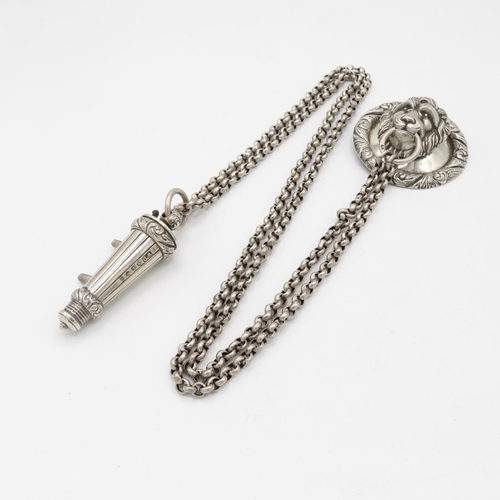 213 - Silver military whistle and chain Birmingham 1859 by William Dudley