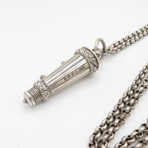 213 - Silver military whistle and chain Birmingham 1859 by William Dudley