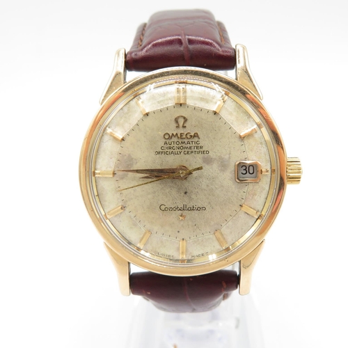 241 - Omega automatic chronometer constellation gold emblem watch with date, pie crust dial running and ke... 