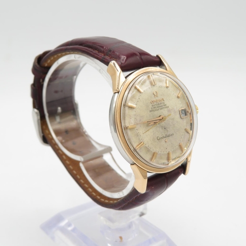 241 - Omega automatic chronometer constellation gold emblem watch with date, pie crust dial running and ke... 